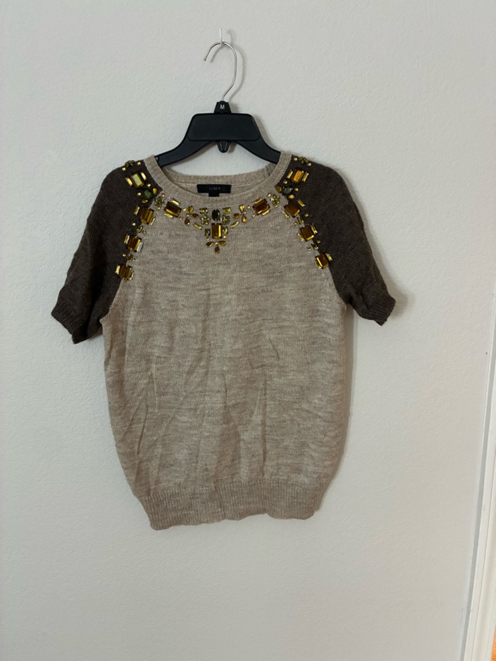 J.Crew Embellished Sweater Top – Jeweled Neckline – Short Sleeve – Size XXS